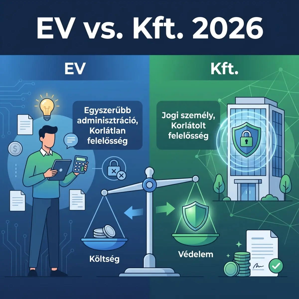 EV vs. Kft. 2026: melyiket válaszd? – Részletes összehasonlítás kalkulátorral