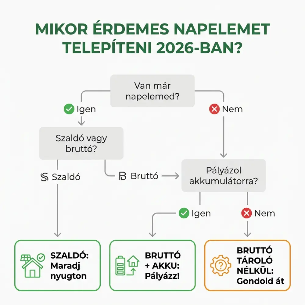 Döntési folyamatábra: Mikor érdemes napelemet telepíteni 2026-ban?